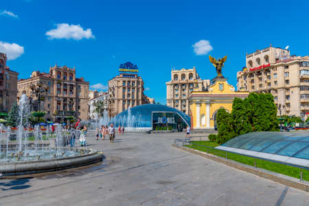 KYIV, UKRAINE, AUGUST 28, 2019: View of the independence square in Kyiv, Ukraineのeditorial素材