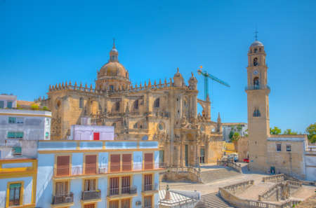 Aerial view of the cathedral of holy saviour in Jerez de la Frontera in Spainのeditorial素材