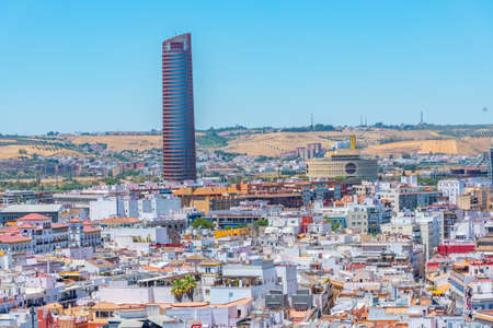 Aerial view of Sevilla with Torre Sevilla, Spainのeditorial素材