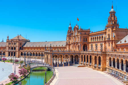 Plaza de Espana in Sevilla during sunny day, Spainのeditorial素材
