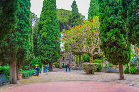 Park Giardini della villa comunale in Taormina, Sicily, Italyのeditorial素材