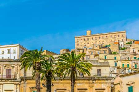 View of the palazzo di santa Anna overlooking Modica, Sicily, Italyのeditorial素材
