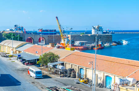 View of a port in Famagusta during a sunny summer day, Cyprus