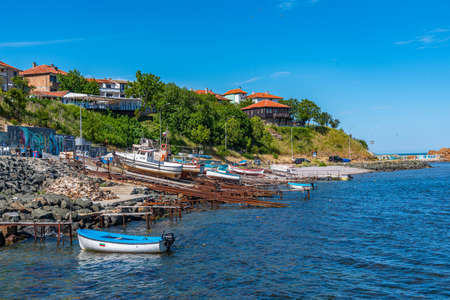 Boats in the port of Ahtopol in Bulgariaの写真素材