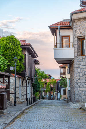 Traditional street in the old town of Sozopol, Bulgariaの写真素材
