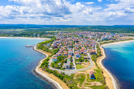 Aerial view of Bulgarian seaside town Primorskoの写真素材