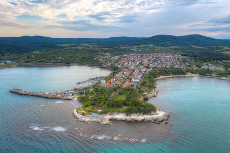 Aerial view of Bulgarian seaside town Tsarevoの写真素材
