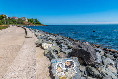 View of a seaside promenade at Primorsko, Bulgariaの写真素材