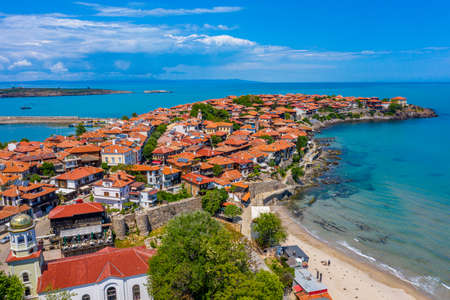Aerial view of Bulgarian town Sozopolの写真素材