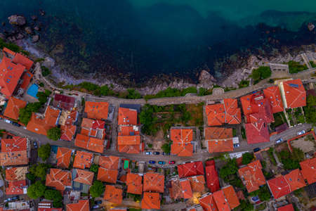 Sunrise aerial view of Bulgarian town Sozopolの写真素材