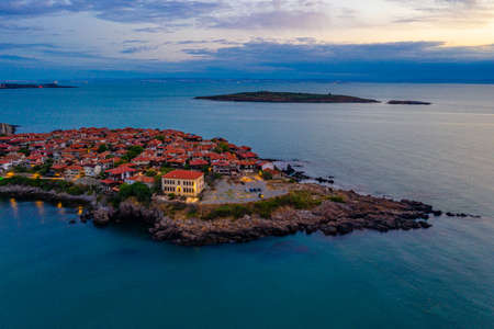 Sunrise aerial view of Bulgarian town Sozopolの写真素材