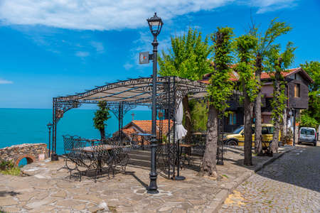 Traditional street in the old town of Sozopol, Bulgariaの写真素材