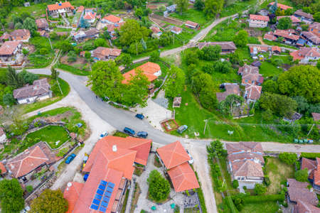 Aerial view of traditional Brashlyan village in Bulgariaの写真素材