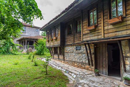 Old wooden house in Bulgarian town Malko Tarnovoの写真素材