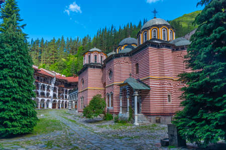 Courtyard of famous Rila monastery in Bulgariaの写真素材