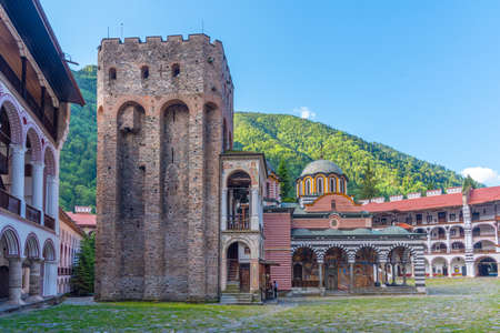 Courtyard of famous Rila monastery in Bulgaria