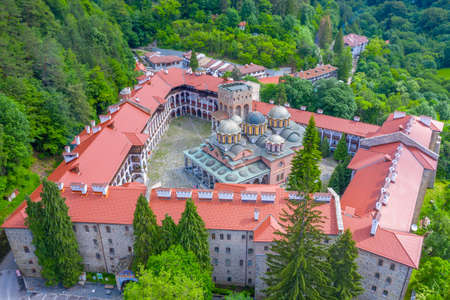 Aerial view of Rila monastery in Bulgariaの写真素材