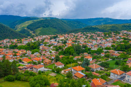 Aerial view of Bulgarian town Klisuraの写真素材