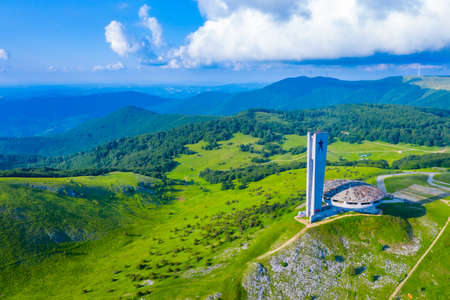 Monument House of the Bulgarian Communist Party at Buzludzha peak in Bulgariaの写真素材