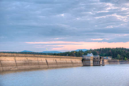 Sunset aerial view of Koprinka dam in Bulgariaの写真素材