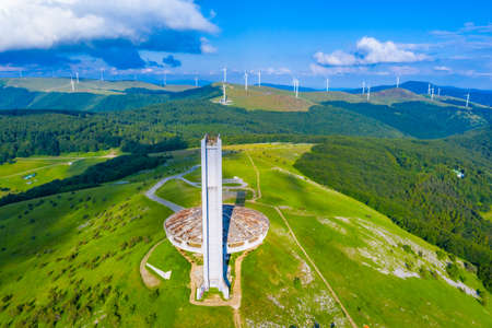 Monument House of the Bulgarian Communist Party at Buzludzha peak in Bulgariaの写真素材