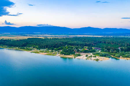 Sunset aerial view of Koprinka dam in Bulgariaの写真素材