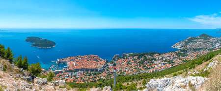 Aerial view of Croatian town Dubrovnik from Srd hillの写真素材