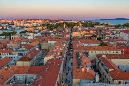 Sunset aerial view over Zadar and Siroka ulica, Croatiaの写真素材
