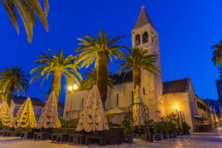 Night view of church of saint dominic in Trogir, Croatiaの写真素材