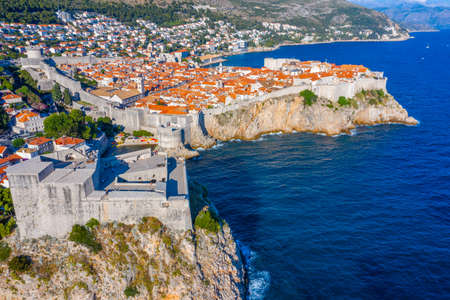 Aerial view of Croatian town Dubrovnik and Lovrijenac fortressの写真素材
