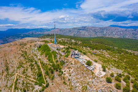 Aerial view of fort Imperial in Croatian town Dubrovnikの写真素材