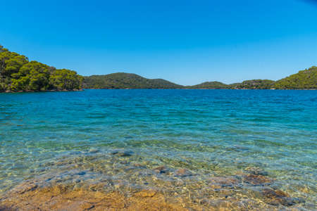 Turquoise water of Veliko Jezero at Mljet national park in Croatiaの写真素材