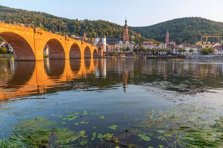 Panorama of Heidelberg behind Neckar river, Germanyの写真素材