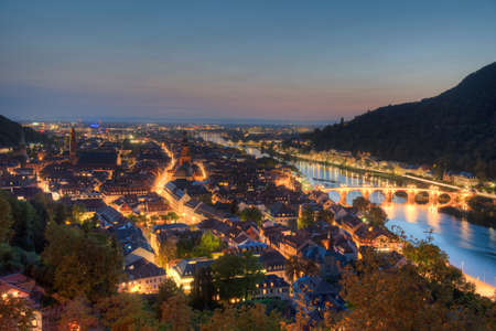Sunset view of the old town of Heidelberg, Germanyの写真素材