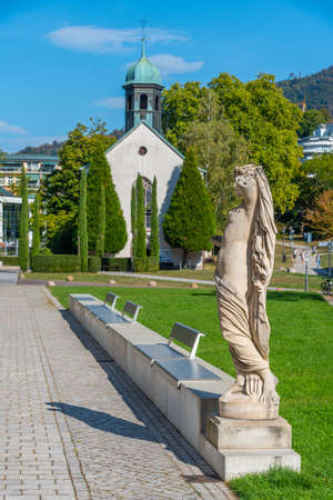 Spitalkirche church and Caracalla therme in Baden Baden, Germanyの写真素材