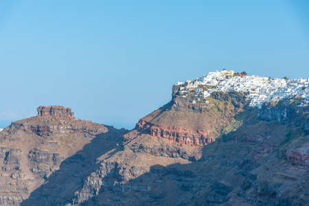 Skaros rock and Imerovigli village at Santorini, Greeceの写真素材