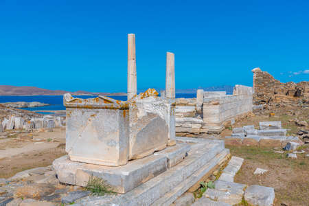 Sanctuary of Hera at ancient ruins at Delos island in Greece