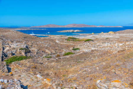Panorama view of ancient ruins at Delos island in Greeceの写真素材