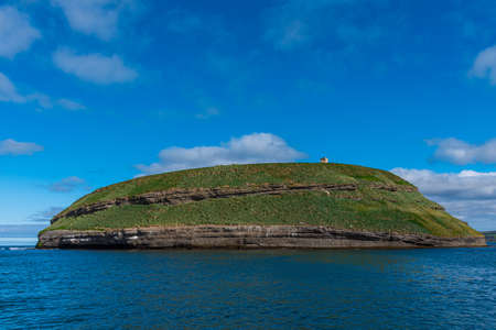 Puffin island near Husavik, Icelandの写真素材