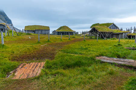 Artificial viking village used as a movie setting at Stokksnes, Icelandの写真素材