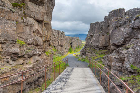 Continental drift visible at Thingvellir national park in Icelandの写真素材