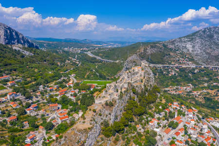 Aerial view of Klis fortress near Split, Croatiaの写真素材