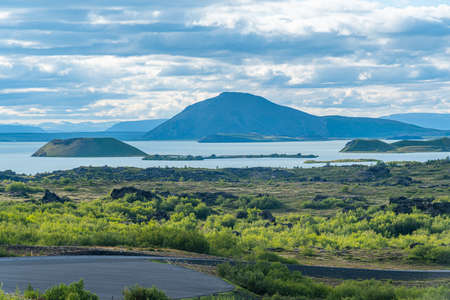 Natural landscape of Myvatn lake on Icelandの写真素材