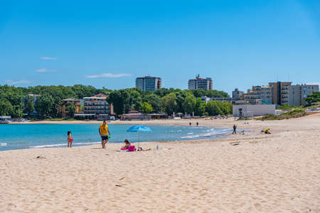 Kiten, Bulgaria, May 25, 2020: Sunny day at Atliman beach in Kiten, Bulgariaのeditorial素材
