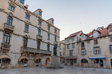 Split, Croatia, July 24, 2020: Sunrise view of the Fruit square in Split, Croatiaのeditorial素材