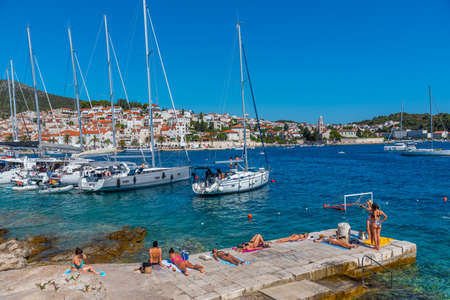 Hvar, Croatia, July 29, 2020: View of the waterfront of Hvar town in Croatia