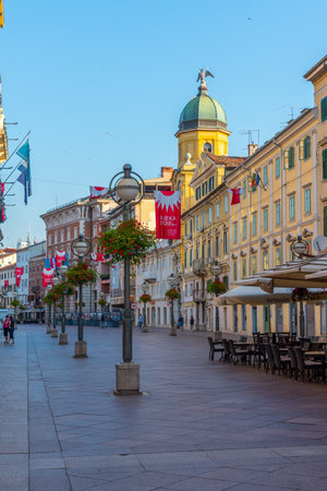 Rijeka, Croatia, July 30, 2020: People are strolling at through Korso street in Rijeka, Croatiaのeditorial素材