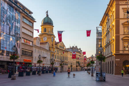 Rijeka, Croatia, July 30, 2020: People are strolling at through Korso street in Rijeka, Croatia