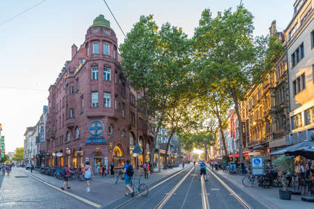 Karlsruhe, Germany, September 15, 2020: People are walking on a street during a summer day in Karlsruhe, Germanyのeditorial素材