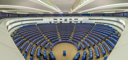 Strasbourg, France, September 22, 2020: Hemicycle assembly hall of the European parliament building in Strasbourg, Franceのeditorial素材